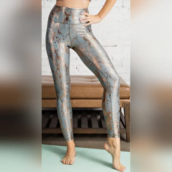 Stunning Sage & Metallic Copper Snake Print High Waisted Leggings - Picture 5 of 7